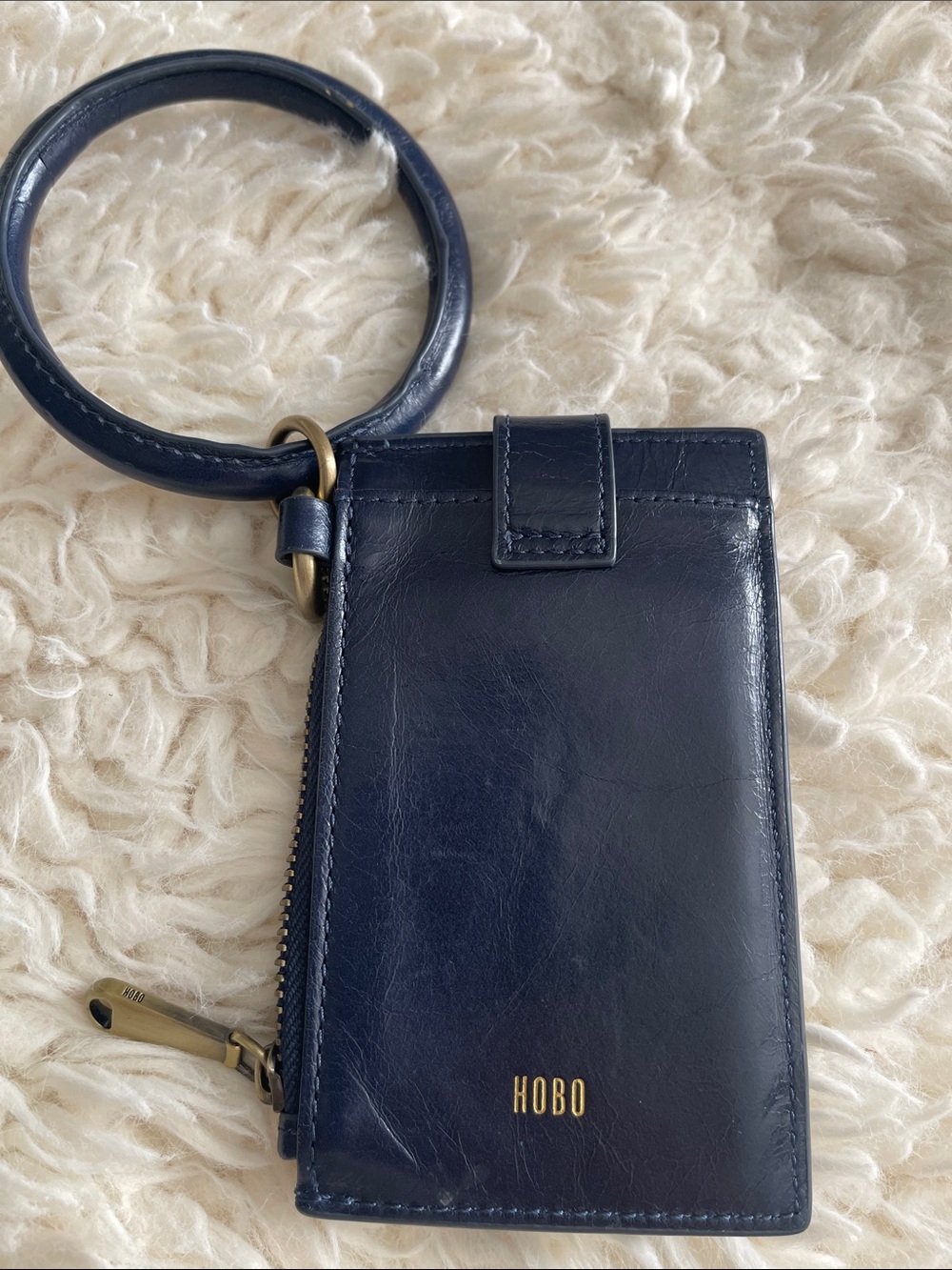HOBO Navy Leather Bangle Wristlet Wallet
